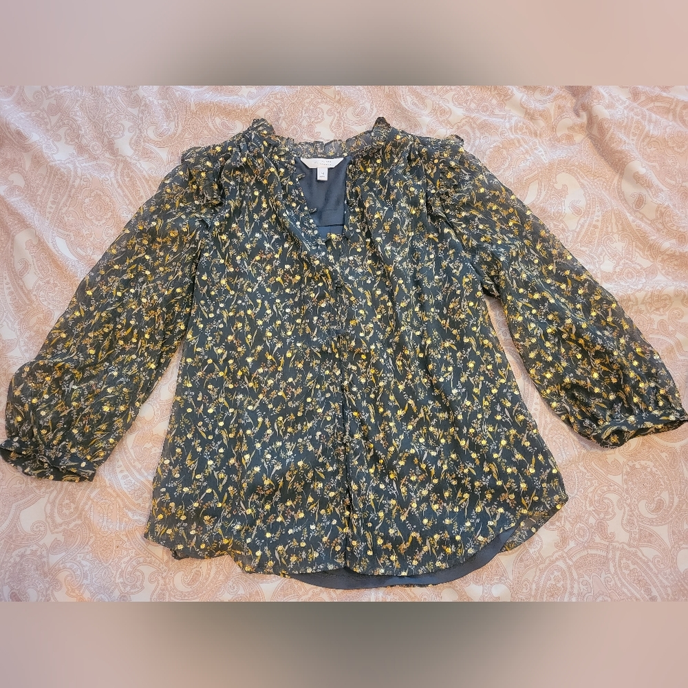 Lauren Conrad green and gold button up blouse